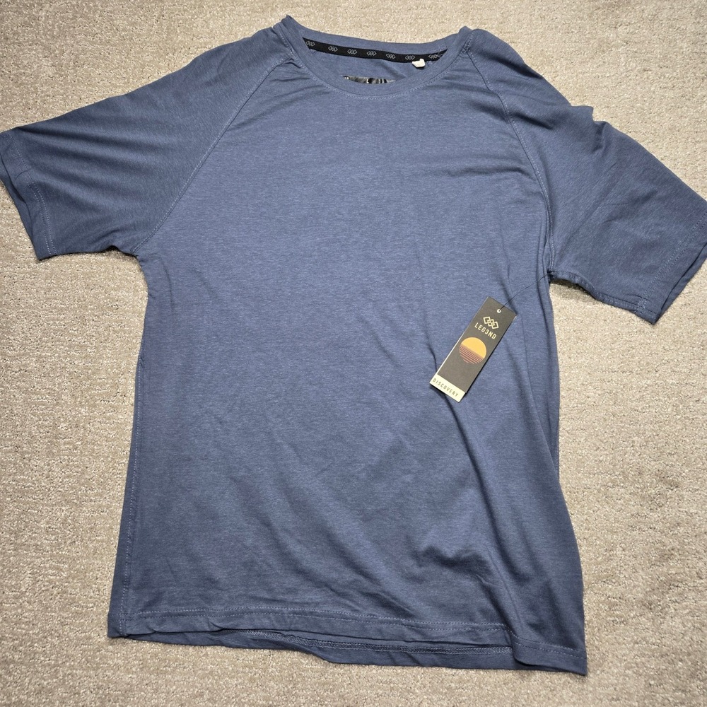 Leg3nd Discovery Mens Performance T-Shirt Blue Raglan Short Sleeve Size L NWT